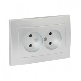 EKF PROxima Валенсия лицевая панель розетка 2-местной б/з 10А сталь с защ. штор.