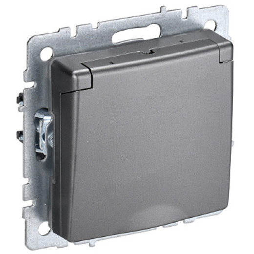 IEK BRITE BASE Сталь Розетка 1-м с/з с защ штор и крыш 16А IP20 РСбш10-3-БрС