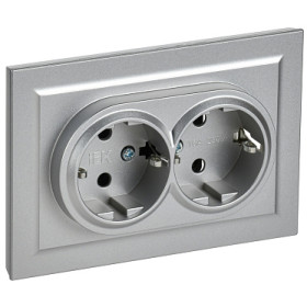 IEK BRITE Алюминий Розетка 2-м с/з без защ штор 16А в сборе РС12-3-БрА