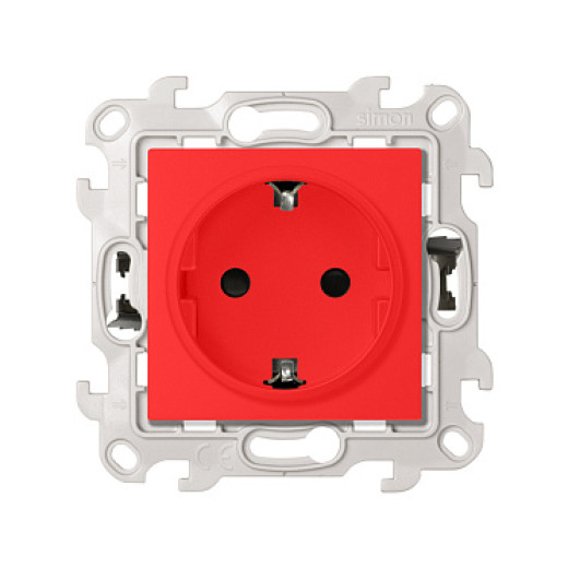 Simon S24 Harmonie Розетка с заземлением и шторками Schuko 2Р+Е 16A 250В~ с системой Push&Go красного цвета