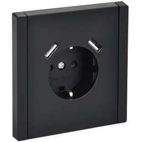 IEK FORTE&PIANO Черный Розетка с/з со шт винтовое крепление 16А USB A+A 3,1А FP145
