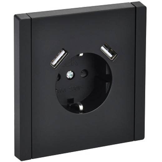 IEK FORTE&PIANO Черный Розетка с/з со шт винтовое крепление 16А USB A+A 3,1А FP145