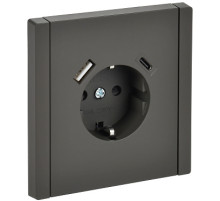 IEK FORTE&PIANO Серый Розетка с/з со шт винтовое крепление 16А USB A+C 18Вт FP347