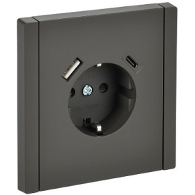 IEK FORTE&PIANO Серый Розетка с/з со шт винтовое крепление 16А USB A+C 18Вт FP347