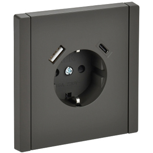 IEK FORTE&PIANO Серый Розетка с/з со шт винтовое крепление 16А USB A+C 18Вт FP347