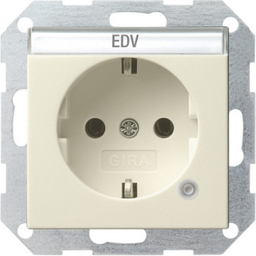 Gira S-55 Крем глянц Розетка с з/к и контрольной лампой и полем для надписи