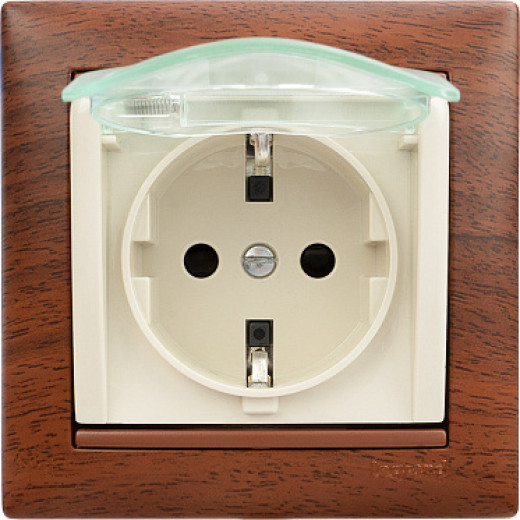 Legrand Valena Крем Розетка 1-ая с/з с крышкой и защитными шторками IP44 (к простой рамке)