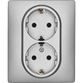 Розетка двойная с заземлением - Legrand/Daccord Inspiria - со шторками в сборе 16А 250В винтовые зажимы - алюминий