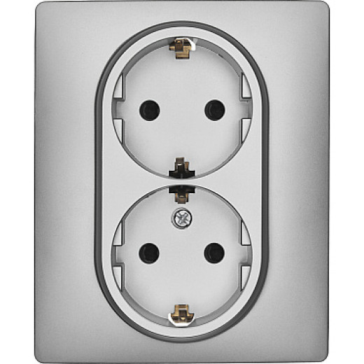 Розетка двойная с заземлением - Legrand/Daccord Inspiria - со шторками в сборе 16А 250В винтовые зажимы - алюминий