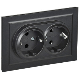 IEK BRITE Черный Розетка 2-м с/з без защ штор 16А в сборе РС12-3-БрЧ