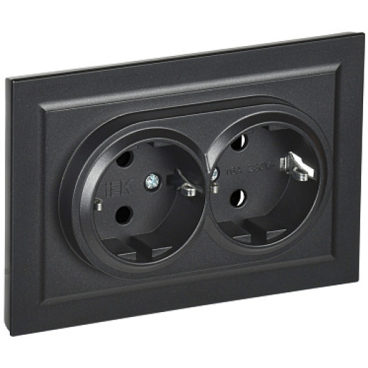 IEK BRITE Черный Розетка 2-м с/з без защ штор 16А в сборе РС12-3-БрЧ