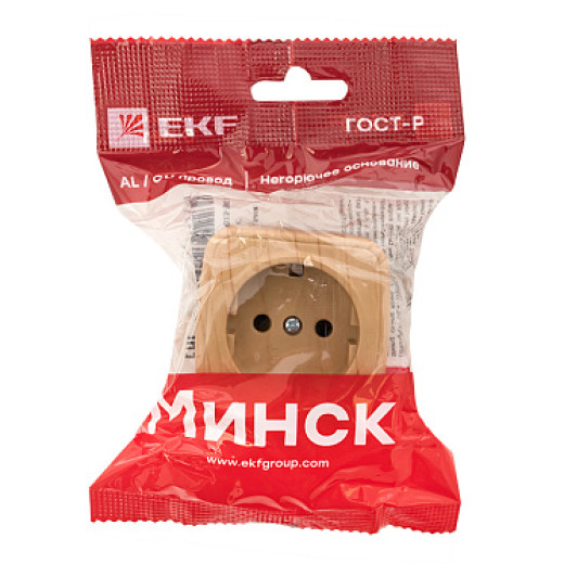 EKF Basic Минск Светлое дерево Розетка с /з, 16А, ОП
