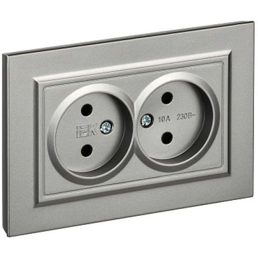 IEK BRITE Сталь Розетка 2-я без з/к/ш 10А в сборе РС12-2-БрС