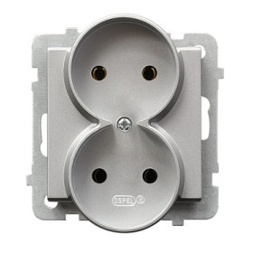 Ospel Sonata Серебро матовое Розетка 2-я б/з (для монтажа в многопоставных рамках), без рамки