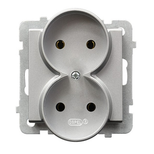 Ospel Sonata Серебро матовое Розетка 2-я б/з (для монтажа в многопоставных рамках), без рамки