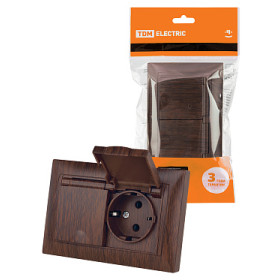 TDM Розетка двойная 2П+З 16А 250В IP44 с защ. шт. с крышкой венге 