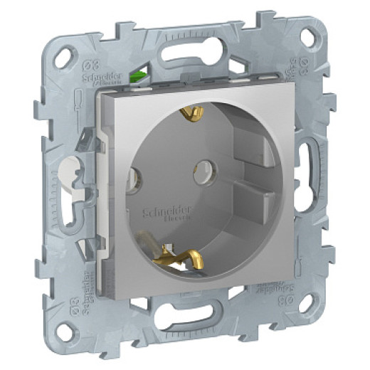 Schneider Electric Unica New Алюминий Розетка с/з, без шторок, с быстрозажимными клеммами