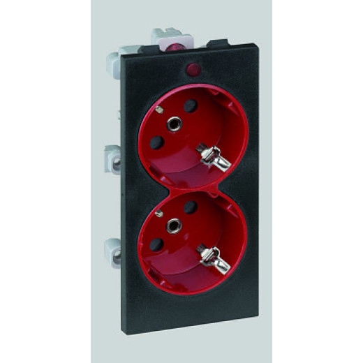 Simon Connect Графит/Красная Розетка двойная, 2к+з Schuko, 16А, 250В, Cima-модуль 52x108 мм