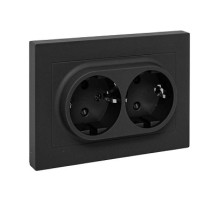 EKF Эпика Механизм розетки двойной, 16А, с заземлением, со шторками, с рамкой, чёрный