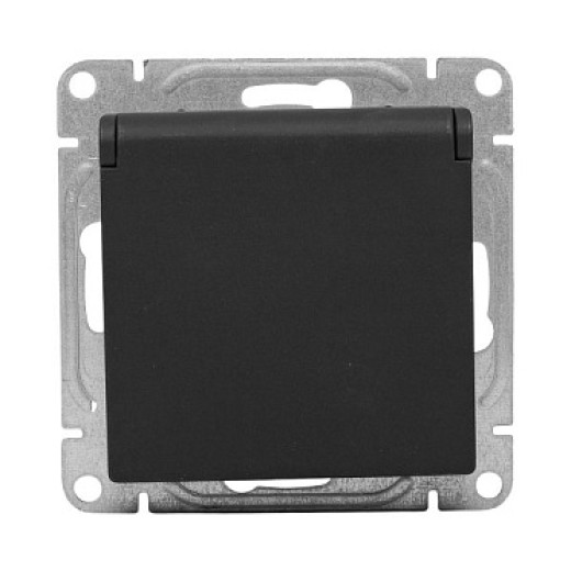 EKF Эпика Механизм розетки, 16А, IP44, с заземлением, со шторками, c крышкой, чёрный