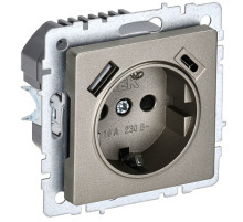 IEK BRITE BASE Шампань Розетка с з/к/ш 16А с USB A+C 18Вт РЮш11-1-БрШ