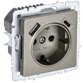 IEK BRITE BASE Шампань Розетка с з/к/ш 16А с USB A+C 18Вт РЮш11-1-БрШ