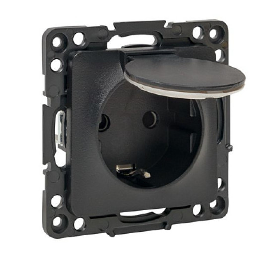 EKF PROxima Стокгольм Черный Розетка с/з, со шторками и крышкой, 16А, IP44