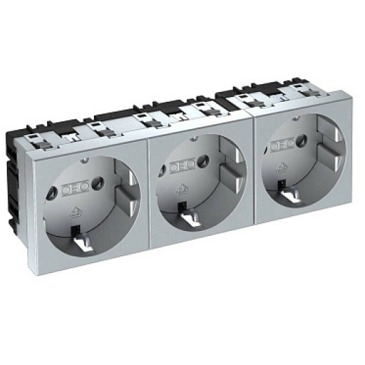 OBO Bettermann Розетка силовая 0° тройная 3х2К+З, 3 модуля Modul45, 45х135 мм, со шторками, 16А 250В алюминиевый.