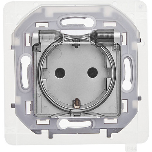 Legrand/Daccord INSPIRIA Алюминий Розетка 2К+З IP 44 с откидной крышкой и шторками - немецкий стандарт - 16 А - 250 В