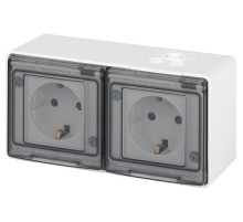 Розетка ЭРА Эксперт 11-2504-01 двойная с заземлением 2х2P+E горизонт IP55 шторки 16A-250В ОУ белый