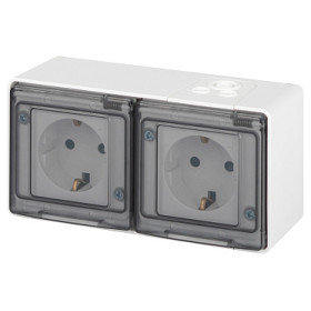 Розетка ЭРА Эксперт 11-2504-01 двойная с заземлением 2х2P+E горизонт IP55 шторки 16A-250В ОУ белый