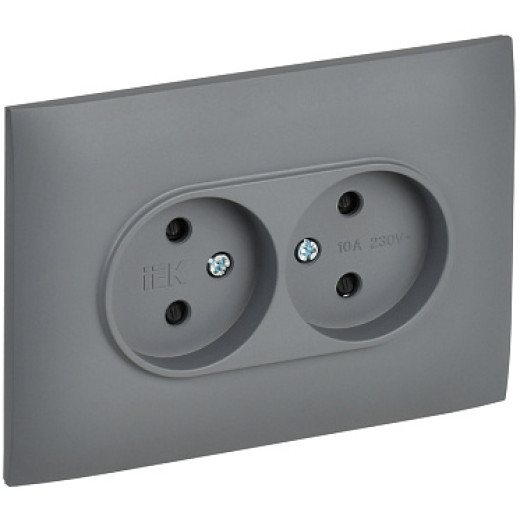 IEK SKANDY Серый Розетка 2-ая б/з с защитными шторками 10А в сборе SK-R09Gr