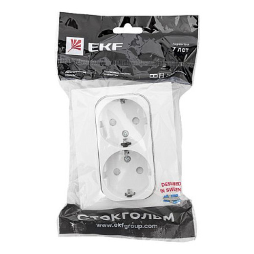 EKF PROxima Стокгольм Розетка 2-ая с/з 16А белая со шторками