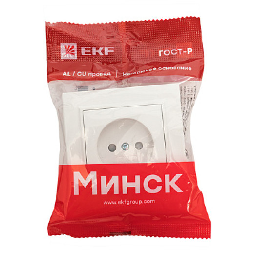 EKF Basic Минск Белый Розетка б/з, со шторками, 10А, СП