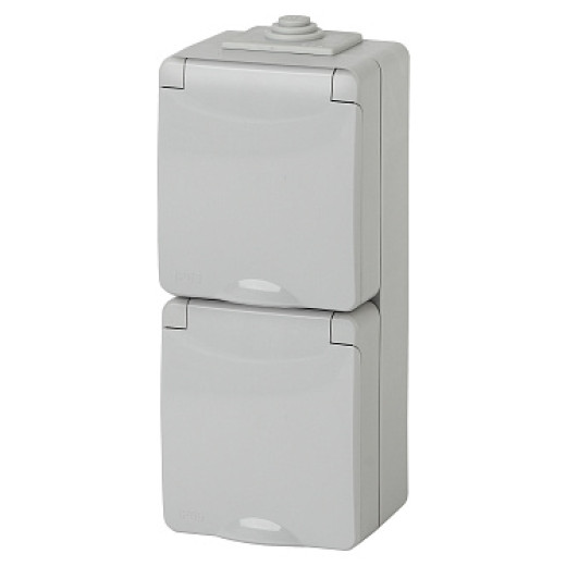 ЭРА 11-2608-03 Эксперт Серый Розетка 2-ая с/з со шт ОУ IP65 верт.