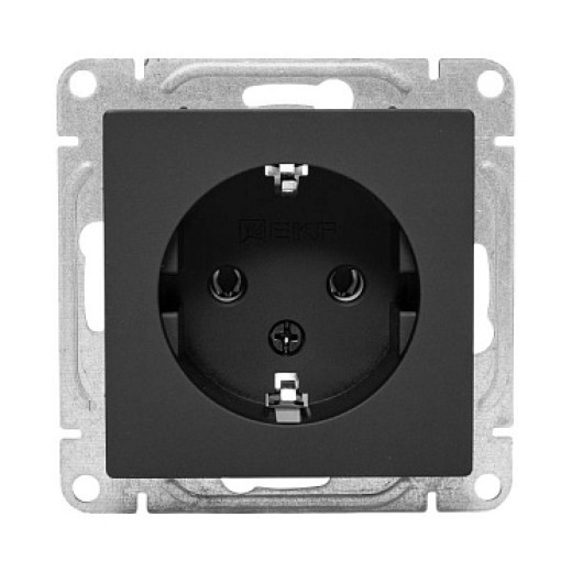EKF Эпика Механизм розетки, 16А, с заземлением, без шторок, чёрный