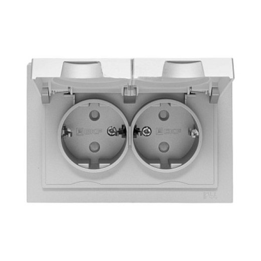 EKF Эпика Механизм розетки двойной, 16А, IP44, с заземлением, со шторками, с рамкой, с крышками, алюминий