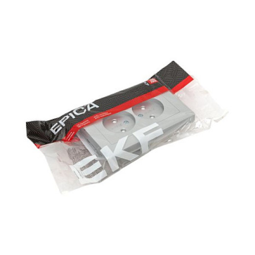 EKF Эпика Механизм розетки двойной, 16А, без заземления, со шторками, с рамкой, алюминий