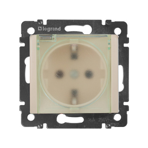 Legrand Valena Крем Розетка 1-ая с/з с крышкой и защитными шторками IP44 (к простой рамке)