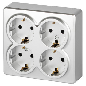 Розетка ЭРА Эксперт 11-2211-03 четверная с заземлением 4х2P+E Schuko со шторками IP20 16A-250В ОУ алюминий