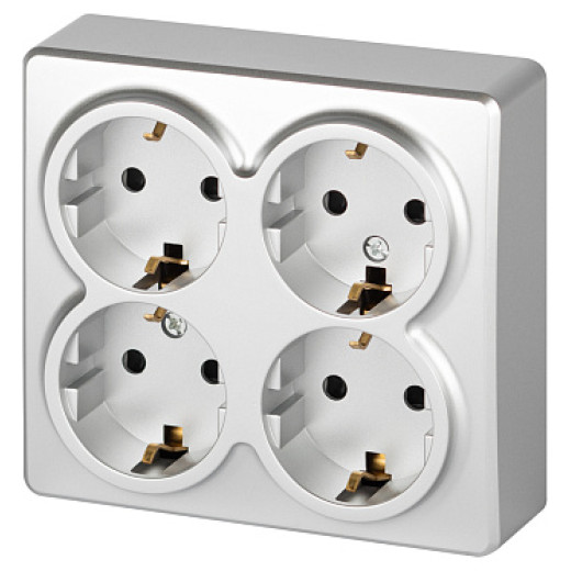 Розетка ЭРА Эксперт 11-2211-03 четверная с заземлением 4х2P+E Schuko со шторками IP20 16A-250В ОУ алюминий