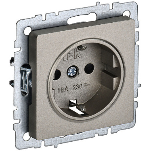 IEK BRITE BASE Шампань Розетка 1-м с/з с защ. штор 16А РС14-1-0-БрШ