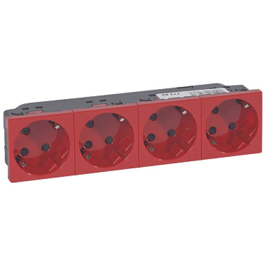 Legrand Розетка 4Х2К+З под углом 45° с механической блокировкой, красная