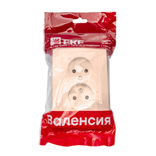 EKF PROxima Валенсия розетка 2-местная б/з 10А кремовая с защ. штор.