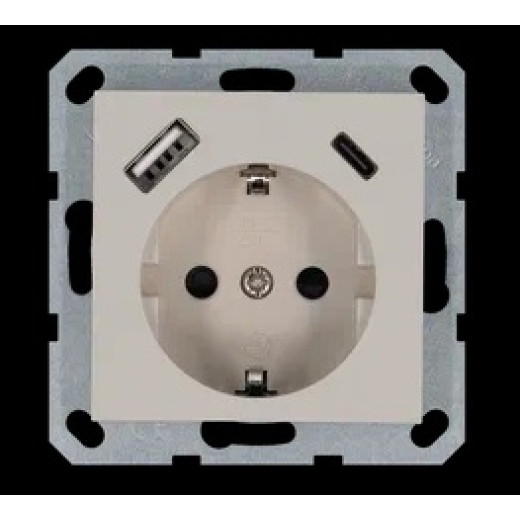 Jasmart G Тауп Розетка с/з со шторками 16A c USB A+C 25W