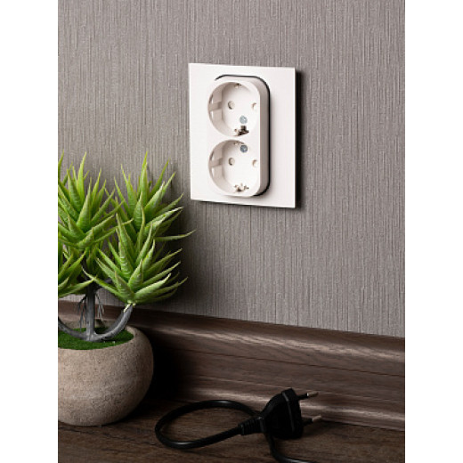 EKF PROxima Стокгольм Белый Розетка 2-ая с/з, со шторками, 16А