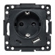 EKF Стокгольм Механизм Розетки 1-местной с/з, USB A+C 16А винтовые клеммы черный с защ. штор.