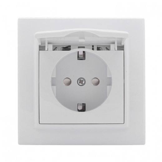 EKF Basic Минск Белый Розетка с/з, со шторками и крышкой, 16А, СП