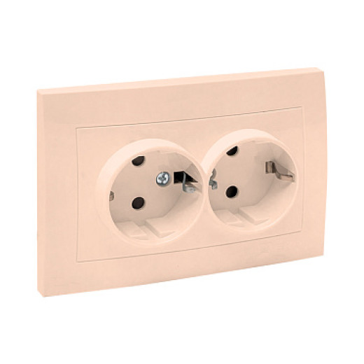EKF PROxima Валенсия розетка 2-местная с/з 16А кремовая с защ. штор.