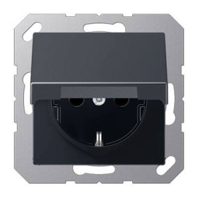 JUNG A 500 Антрацит Розетка с/з с крышкой безвинт. зажим
